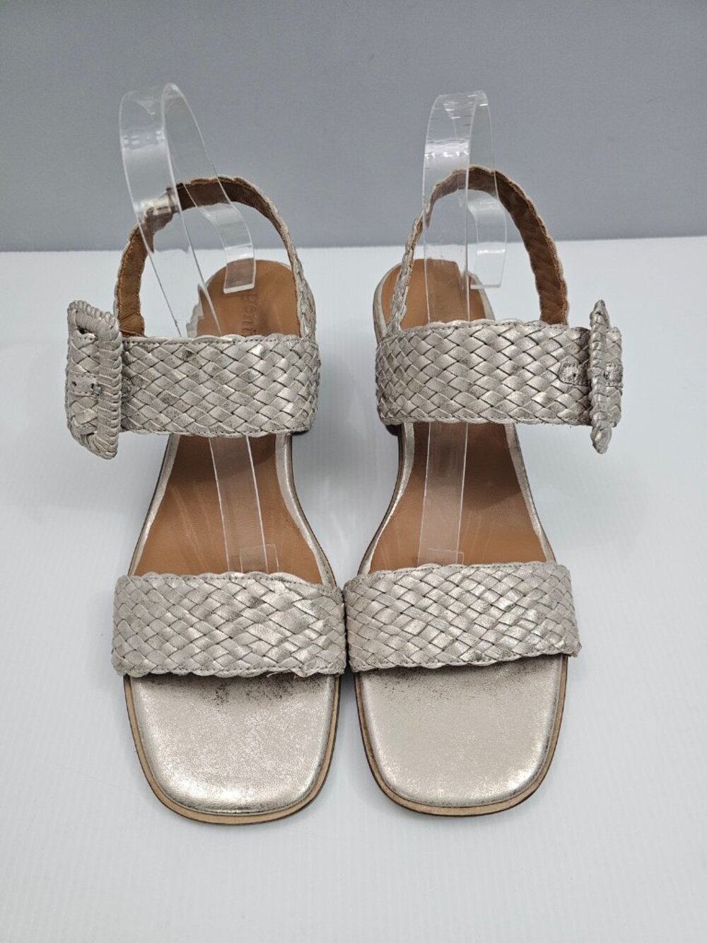 Gentle Souls Madelyn Woven Sandal Ice Metallic Leather Block Heel Womens 11 NEW - Picture 4 of 15